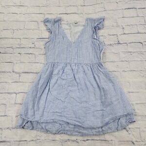 Vineyard Vines Dress WOMENS M Linen Pintuck Flutter Sleeve Blue White Stripe
